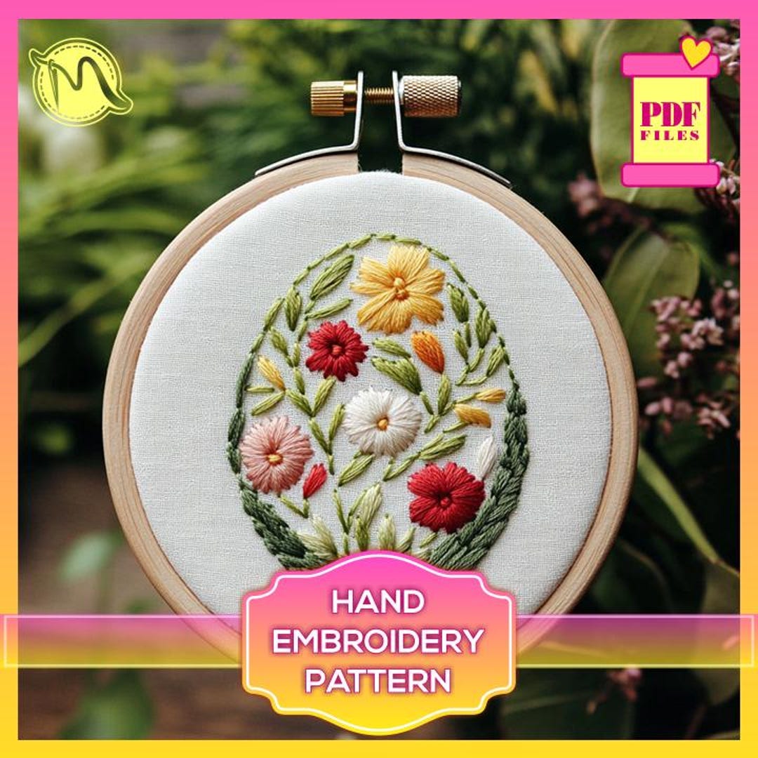 Easter Floral Egg Embroidery Pattern - Spring Bloom Design (PDF Pattern ...