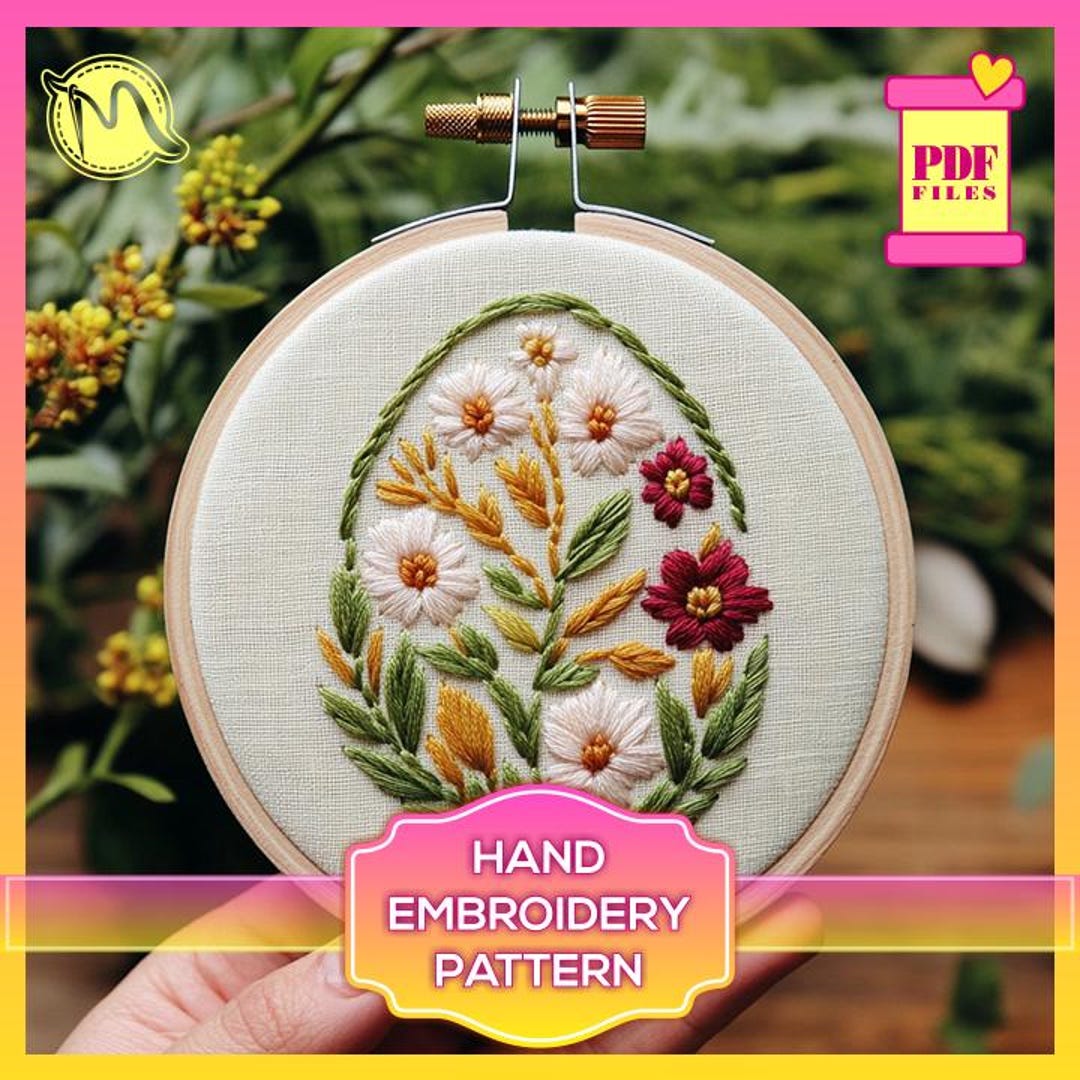 Easter Floral Egg Embroidery Pattern – Spring Bloom Design (PDF Pattern ...