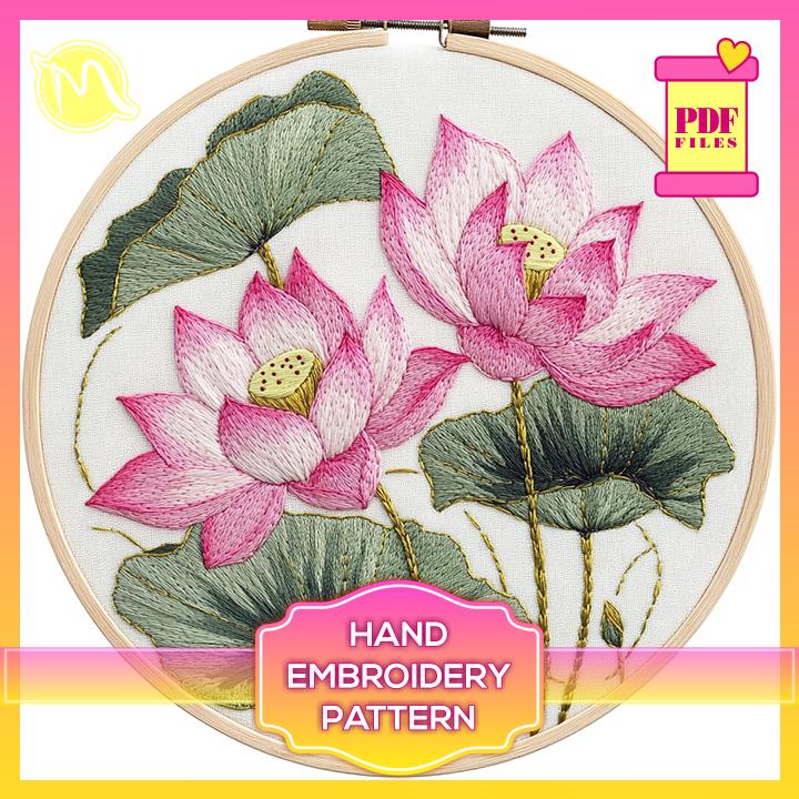 Lotus Flower Embroidery Pattern – Elegant Floral Design (PDF Pattern ...