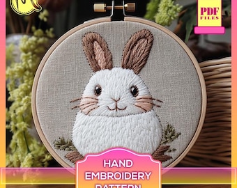 Bunny Embroidery Pattern for Beginners, Kawaii Rabbit (Digital PDF)