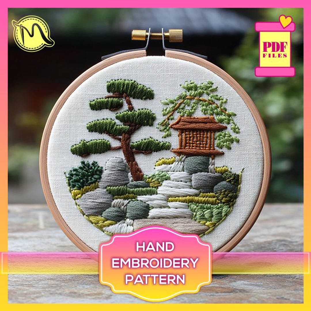 Hand Embroidery Pattern: Tranquil Garden, Bonsai Design (PDF Pattern ...