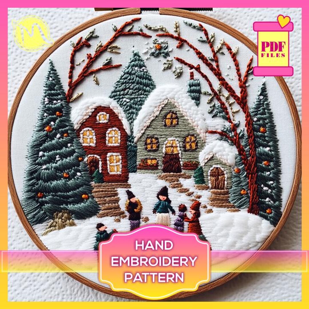 Winter Village Embroidery Pattern – Festive Christmas Scene (PDF ...