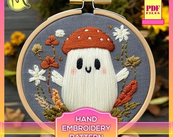 Whimsical Halloween Mushroom Embroidery Pattern (Digital PDF)