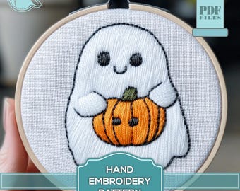 Ghost and Pumpkin Hand Embroidery Pattern | Halloween DIY (PDF Pattern)
