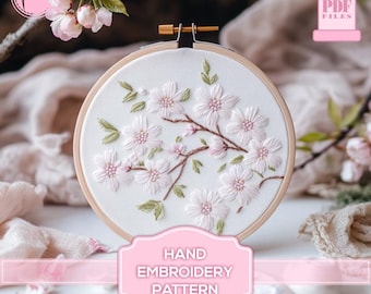 Cherry Blossom Embroidery Pattern – Floral Design, Satin Stitch (Digital PDF)