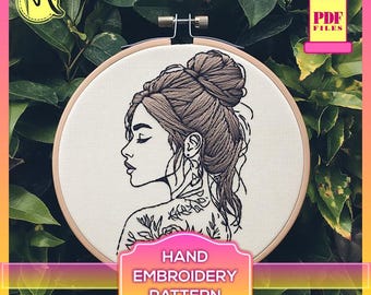 Modern Portrait Hand Embroidery Pattern – Tattoo-Inspired Design (PDF)