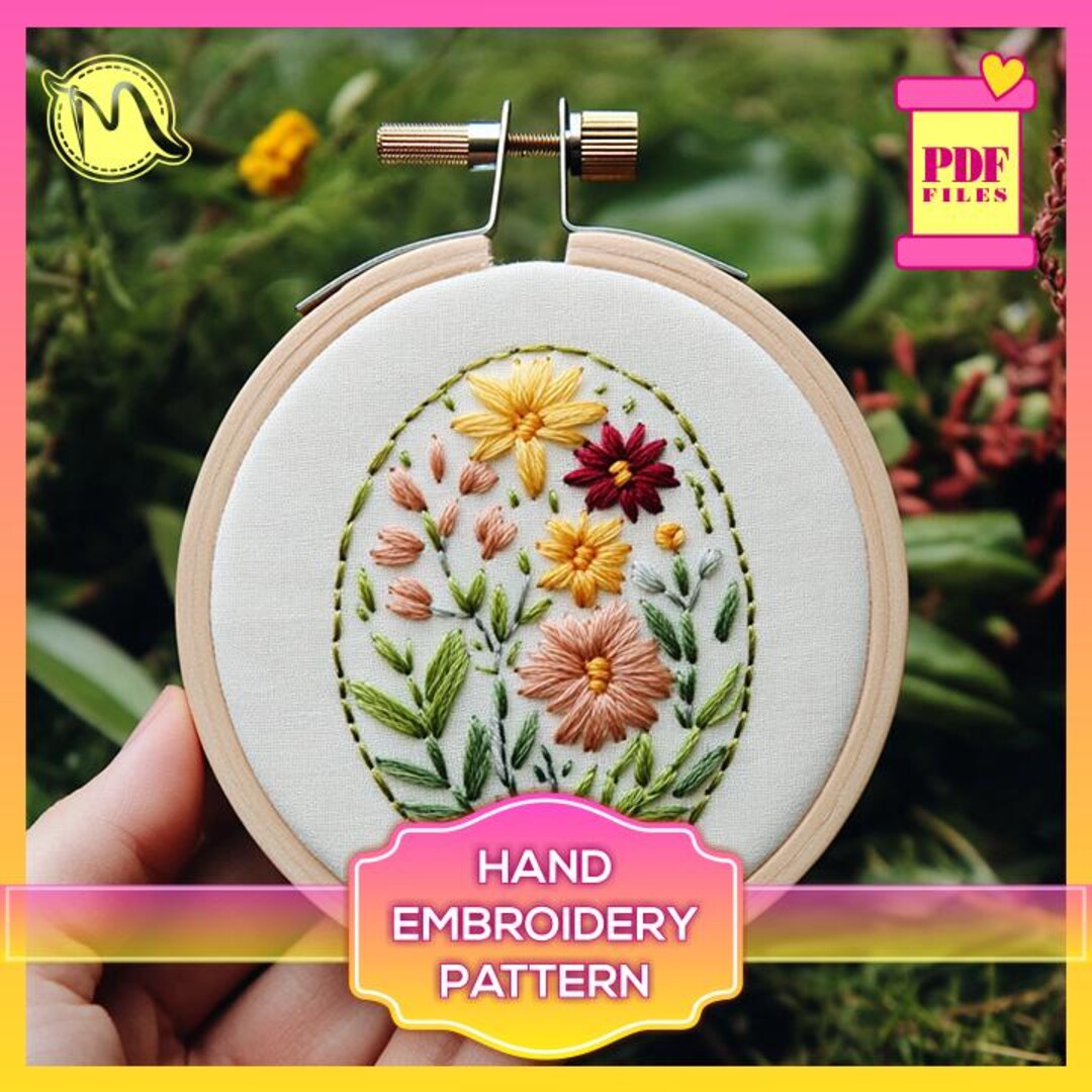 Easter Floral Egg Embroidery Pattern – Spring Bloom Design (PDF Pattern ...