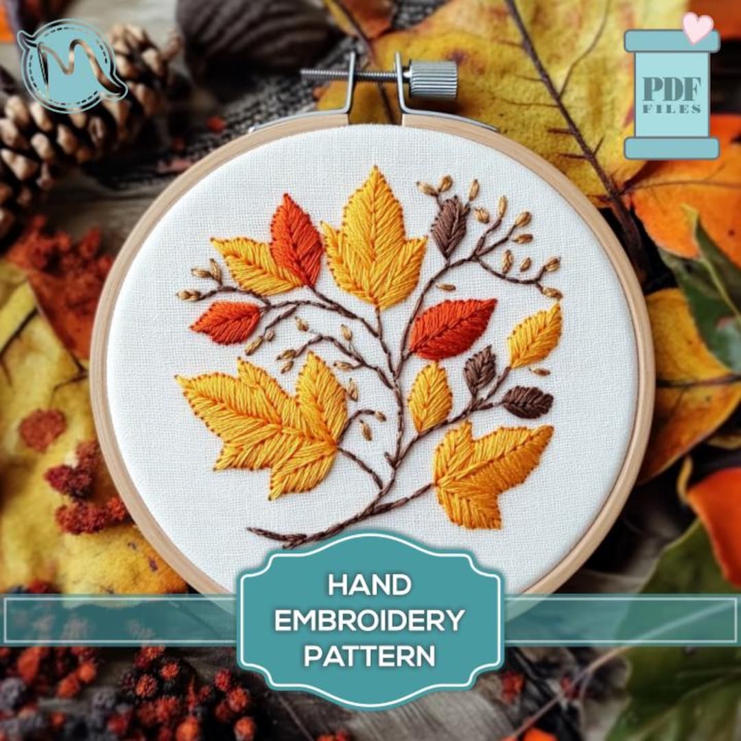 Fall Leaves. Autumn Mood. Satin Stitch Embroidery Pattern. Embroidery ...