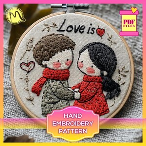 Fall Love Embroidery Hoop Art: Boy & Girl Scene (Digital Pattern PDF)