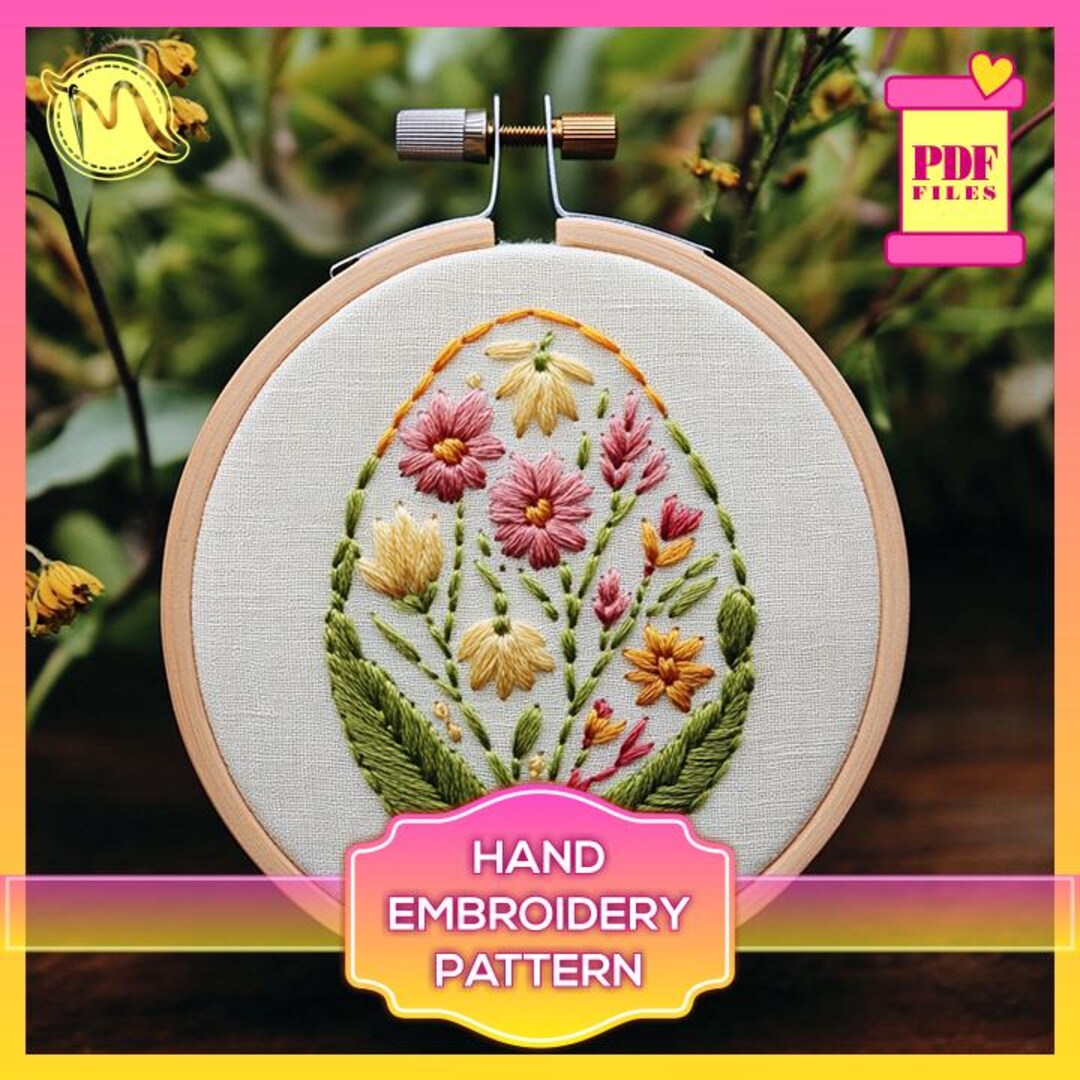 Easter Floral Egg Embroidery Pattern - Spring Bloom Design (PDF Pattern ...