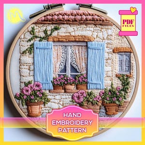 Patrón de bordado de ventana floral – Puntada de satén elegante (Patrón en PDF)