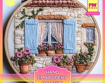 Floral Window Embroidery Pattern – Elegant Satin Stitch (PDF Pattern)