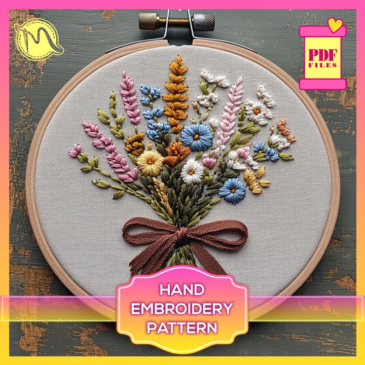 Wildflower Bouquet Embroidery Pattern – Rustic Floral Design (PDF ...