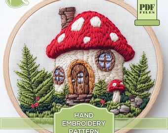 Mushroom House Hand Embroidery Pattern – Fantasy Design (Digital Pattern PDF)