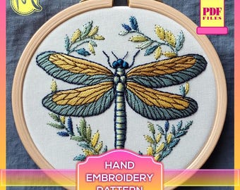 Dragonfly Hand Embroidery Pattern – Botanical Design (PDF Pattern)