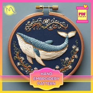 Magical Whale Satin Stitch Embroidery Pattern – Enchanting DIY Template (PDF)