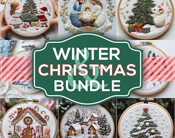 Winter Christmas Embroidery Pattern Bundle - Satin Stitch Templates