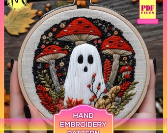 Spooky Ghost and Mushrooms Embroidery Pattern (Digital Pattern PDF)