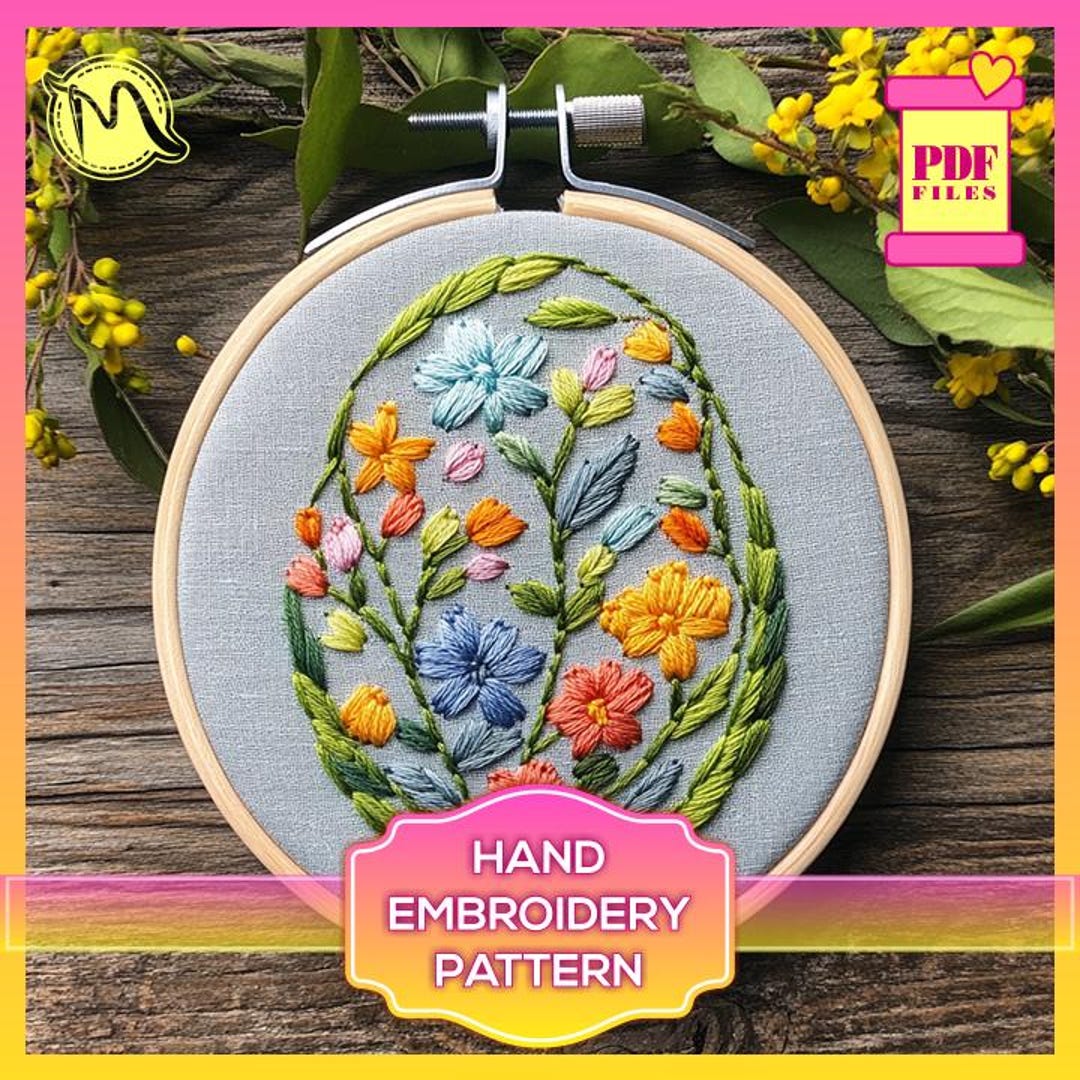 Easter Floral Egg Embroidery Pattern - Spring Bloom Design (PDF Pattern ...