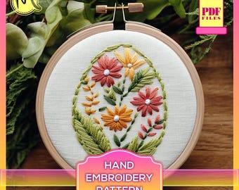 Floral Egg Satin Stitch Embroidery Pattern – Spring Bloom (Digital Pattern PDF)