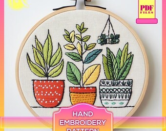 Handborduurpatroon potplanten – modern botanisch ontwerp (pdf-patroon)