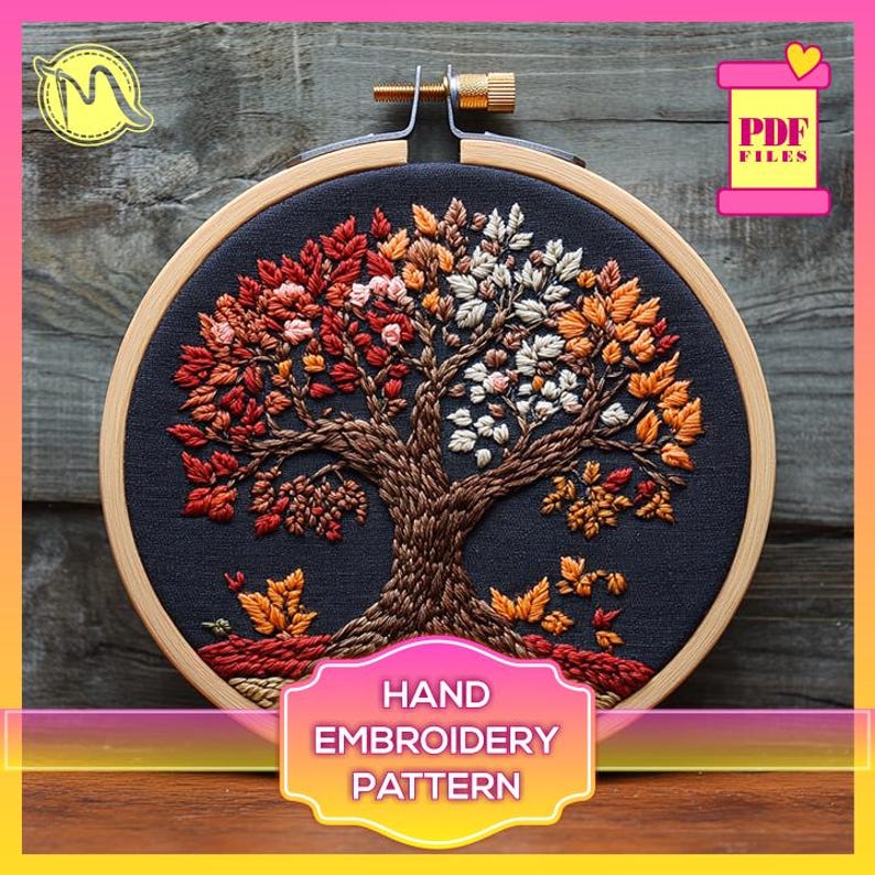 Autumn Tree Embroidery Pattern, Fall Leaves Design (PDF Pattern) - Etsy UK