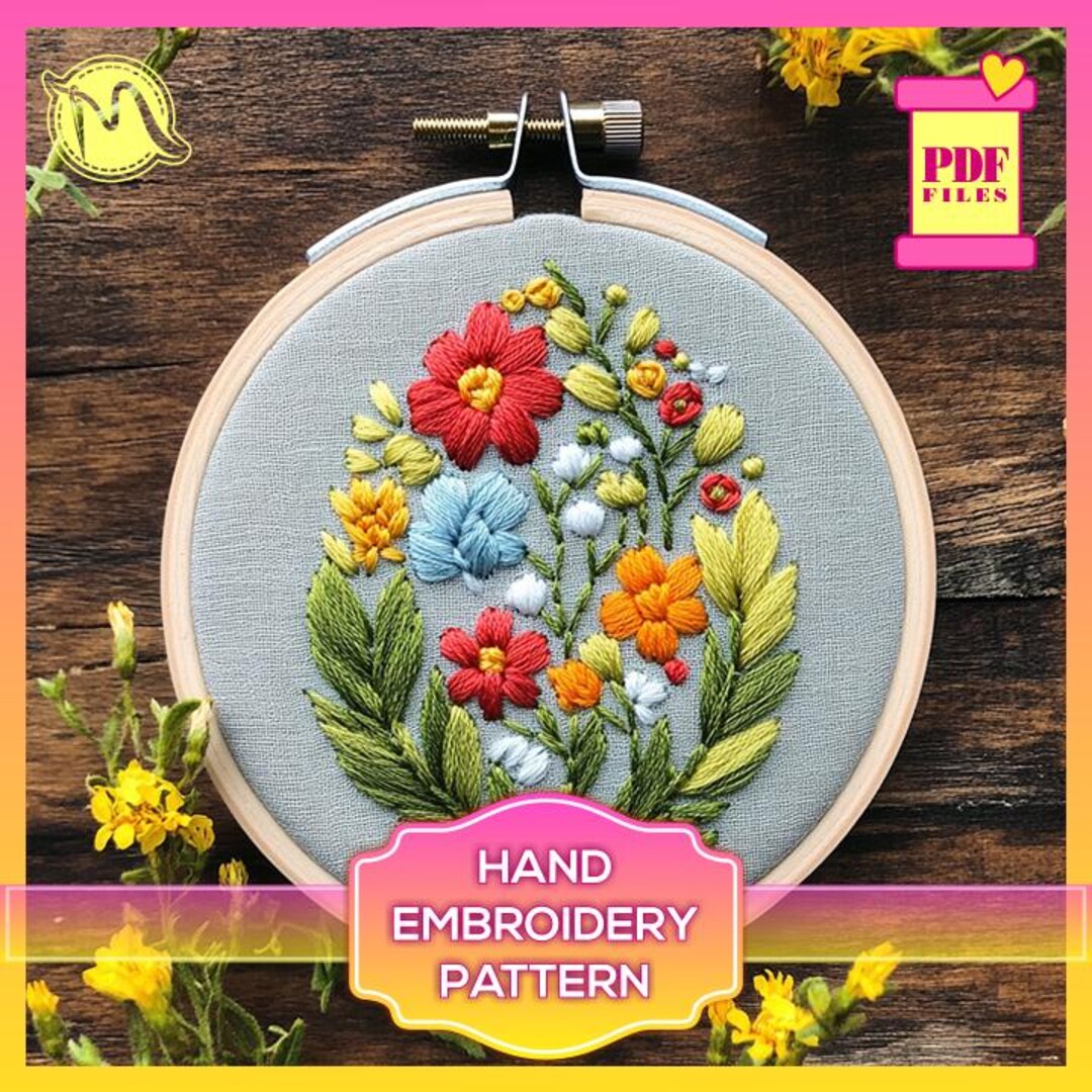 Easter Floral Egg Embroidery Pattern – Spring Bloom Design (PDF Pattern ...