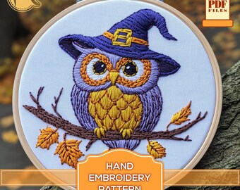 Halloween Owl Embroidery Pattern, Beginner Stitch Guide (PDF Pattern)