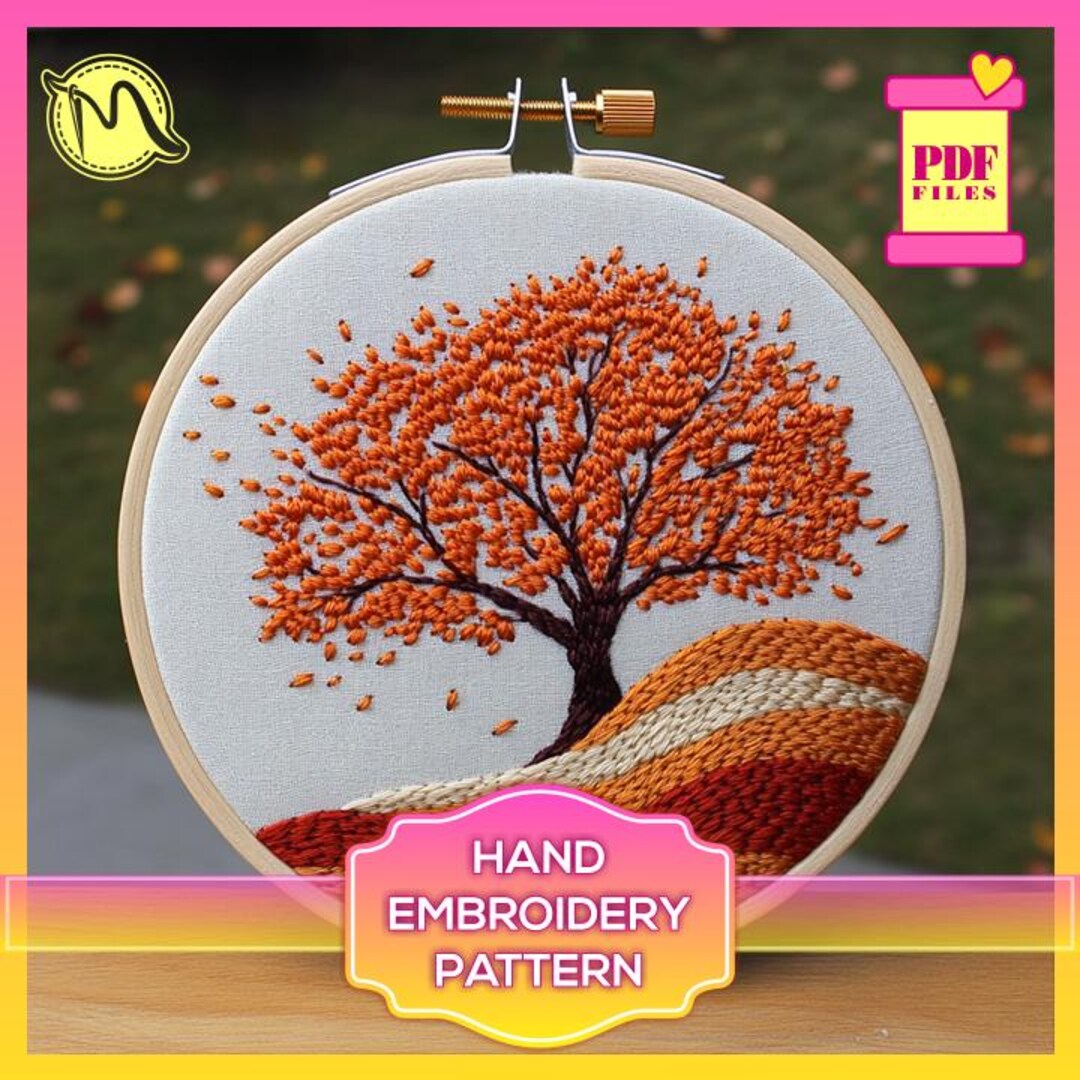 Autumn Tree Embroidery Pattern – Satin Stitch Fall Design (PDF Pattern ...