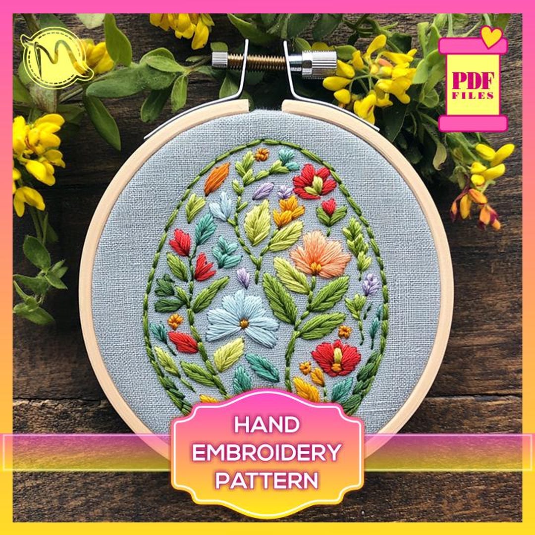 Easter Floral Egg Embroidery Pattern – Spring Bloom Design (PDF Pattern ...