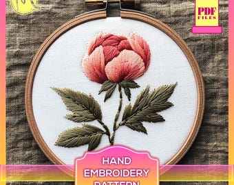 Peony Flower Embroidery Pattern – Satin Stitch Floral Design (PDF Pattern)