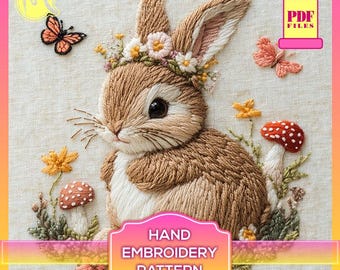 Woodland Bunny Embroidery Pattern – Forest Floral Design (PDF Pattern)