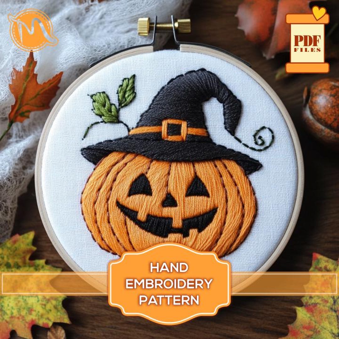 Jacko'lantern Embroidery Pattern, Halloween Pumpkin Design (PDF) Etsy