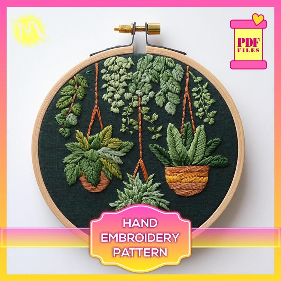 Hanging House Plants Embroidery Pattern – Modern Botanical Art (digital ...