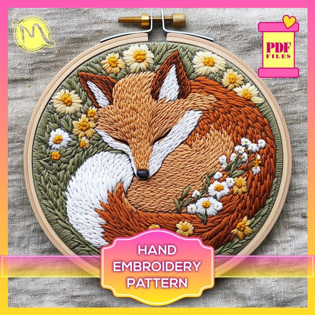 Sleeping Fox Hand Embroidery Pattern – Floral Woodland Design (PDF ...