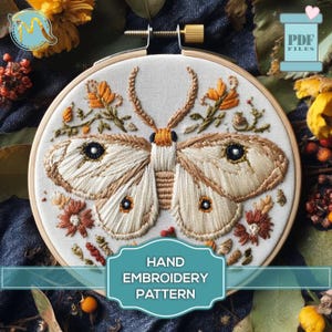 Night Moth Hand Embroidery Pattern – Satin Stitch Template (PDF Pattern)