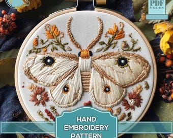 Night Moth Hand Embroidery Pattern – Satin Stitch Template (PDF Pattern)