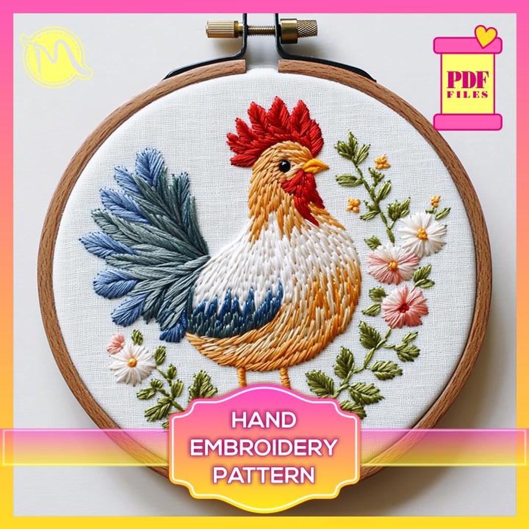 Rooster Embroidery Pattern – Floral Farmhouse Decor (digital PDF) - Etsy