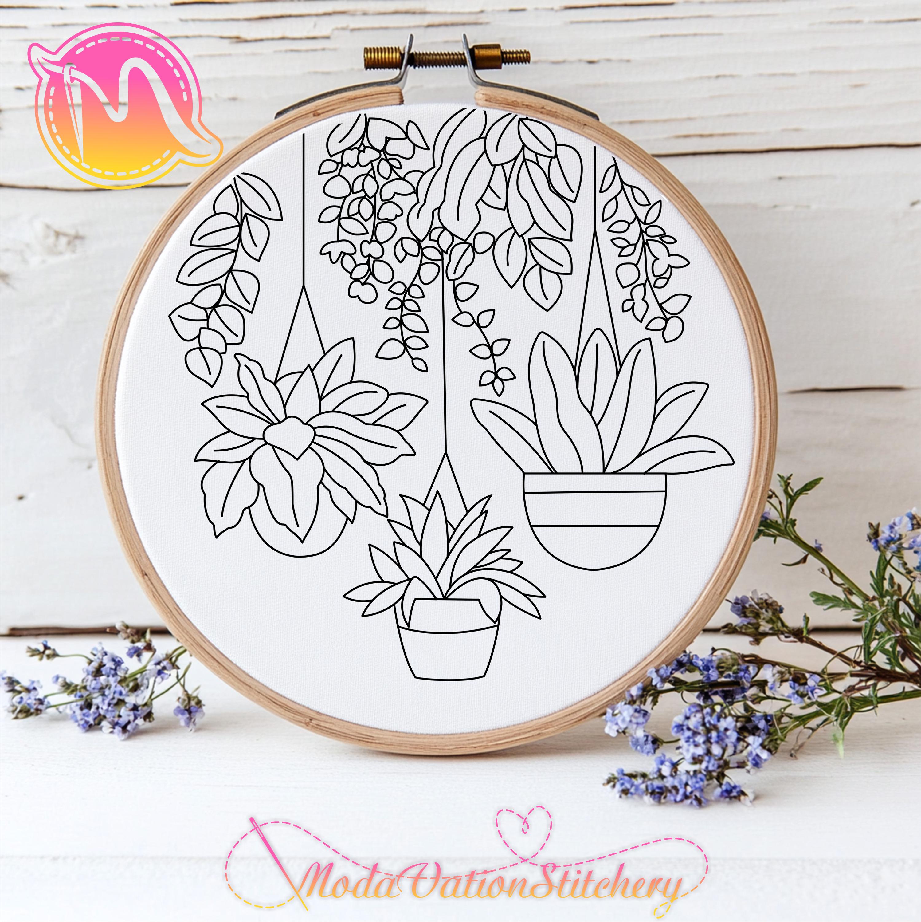 Hanging House Plants Embroidery Pattern – Modern Botanical Art (digital ...