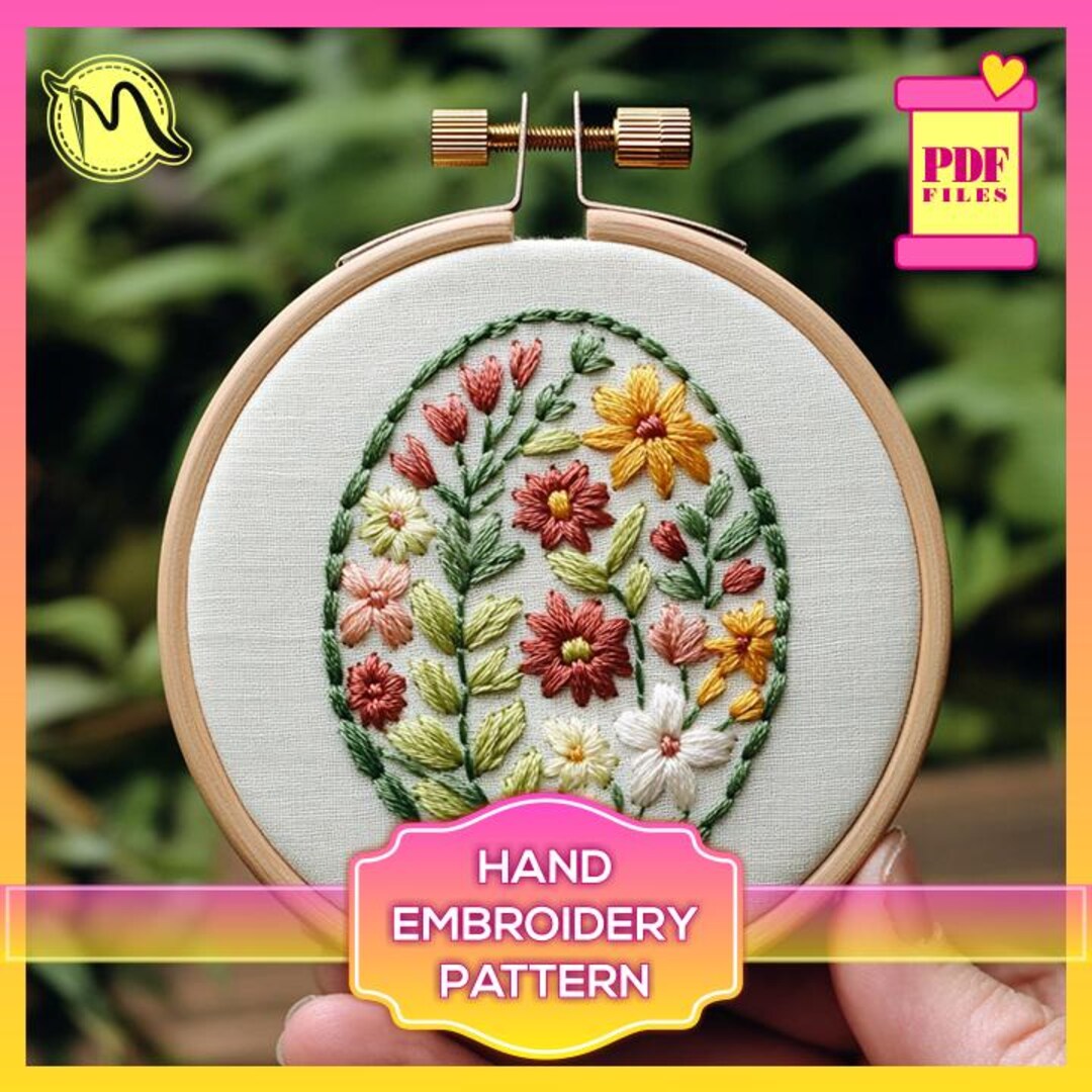 Easter Floral Egg Embroidery Pattern – Spring Bloom Design (PDF Pattern ...