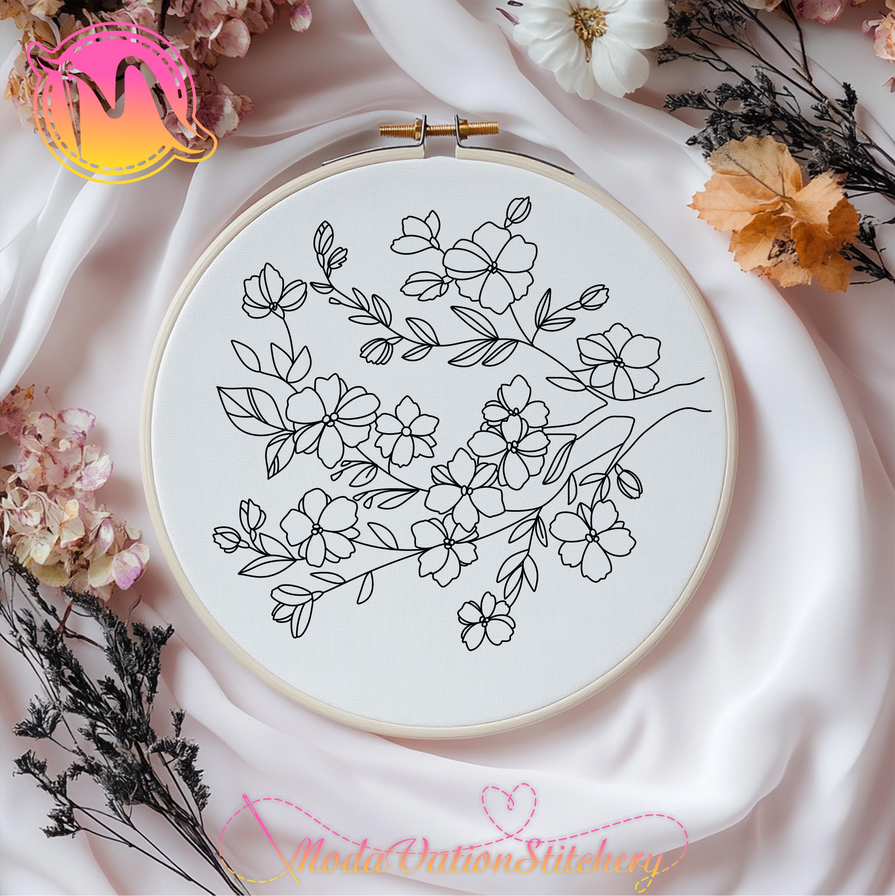 Cherry Blossom Hand Embroidery Pattern – Floral DIY Template (PDF ...