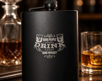 Personalized Black Stainless Steel Flask, Custom Engraved Groomsmen Gift