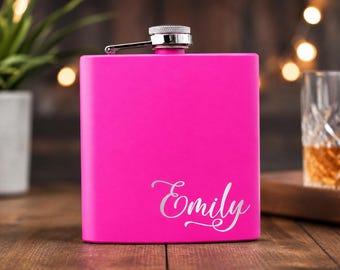 Petaca personalizada de acero inoxidable mate, regalo para damas de honor con nombre personalizado (177 ml)