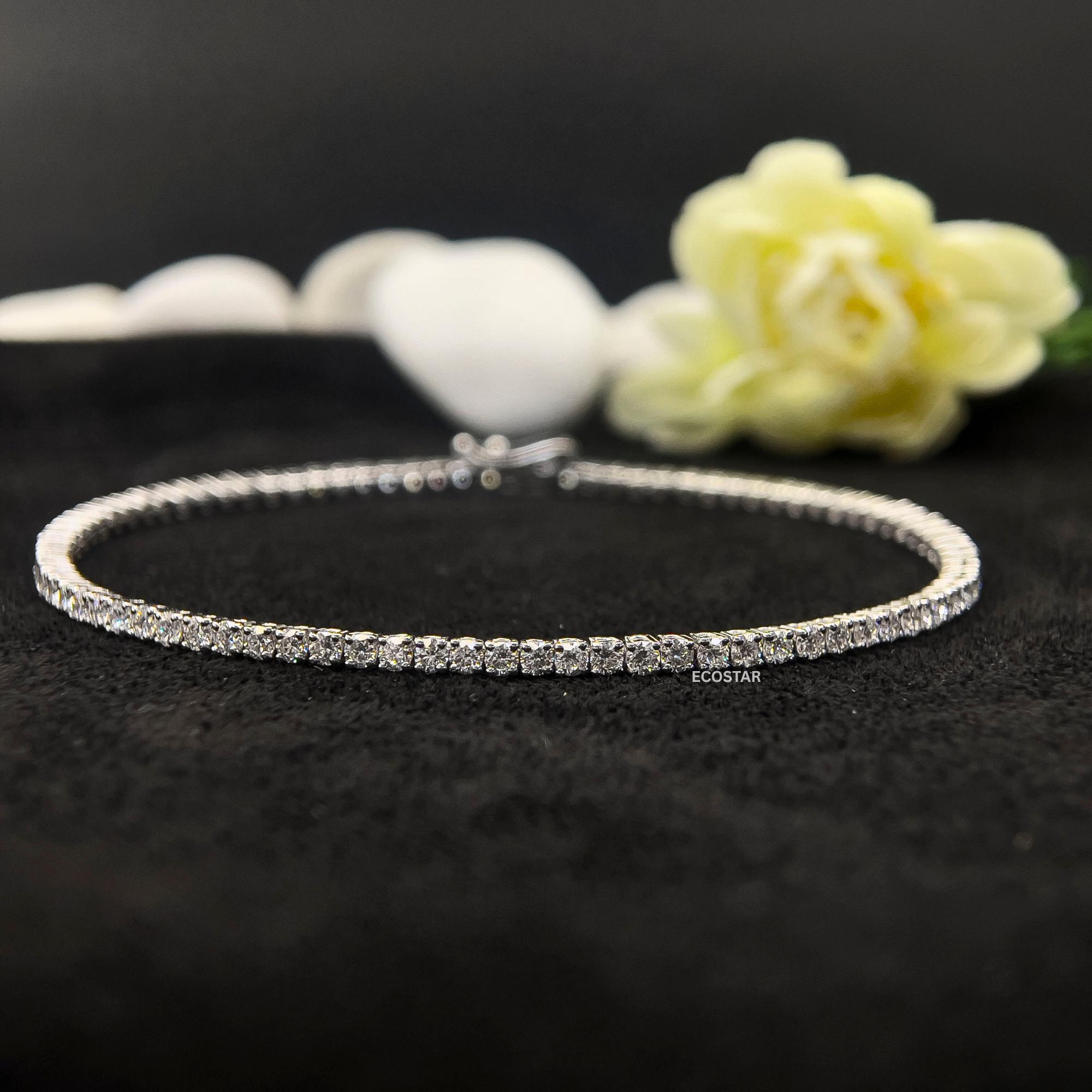 3.00 TCW Round Cut Lab Diamond Tennis Bracelet | D-E/VVS Diamond Wedding Bracelet | 18K Solid Gold Bridal Jewelry | Anniversary Gift For Her
