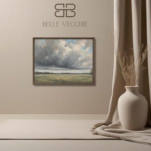 The Prairie in Spring Landscape Framed Canvas Print: Moody Grassland with Stormy Skies - Nature Wall Art