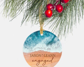 Couples Ornament, Personalized Xmas Couples Ornament, Custom Engagement Ornament, Gift for Her, Stocking Stuffer, Christmas Eve Box Filler