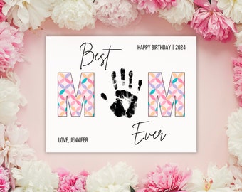 DIY Mom Birthday Handprint Art, Mom Birthday Gift from Daughter, Custom Mom Birthday Craft from Kids Teen Toddler, Retro Hand Print Keepsake