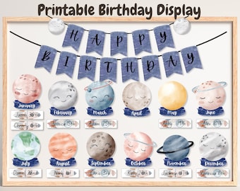 Space Classroom Birthday, Classroom Birthday Display, Classroom Birthday Board, Birthday Reminders, Boho Birthday Board, Bulletin Board Kit
