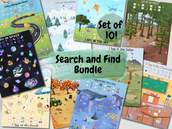 Kids Activities I Spy Search and Find Bundle, Search and Find Bundle, Toddler I Spy, Toddler Learning Book, Preschool Worksheet Bundle