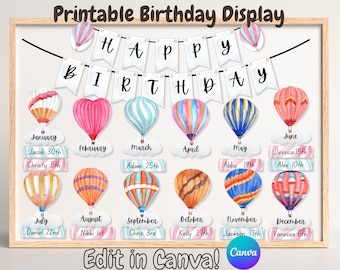 Editable Hot Air Balloon Birthday Board Kit, Sky's the Limit Classroom Display, Spanish Birthday Board, Hot Air Balloon Bulletin Board Kit